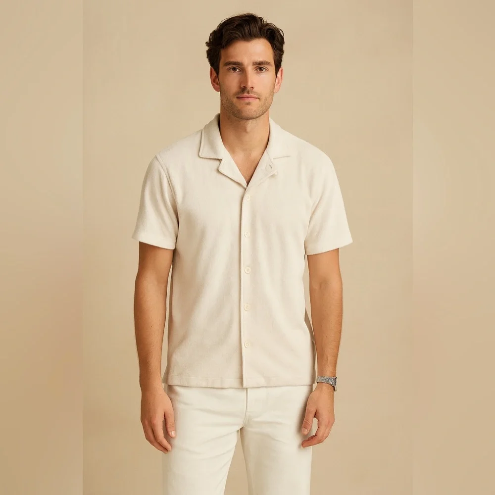 NWT J.Crew Textured Camp Collar Sweater Tee in Natural